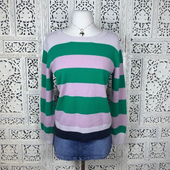 Sweaters - Tsumori Chisato Pink &‎ Green 100%Cashmere Striped Long Sleeve Crew Neck Sweater